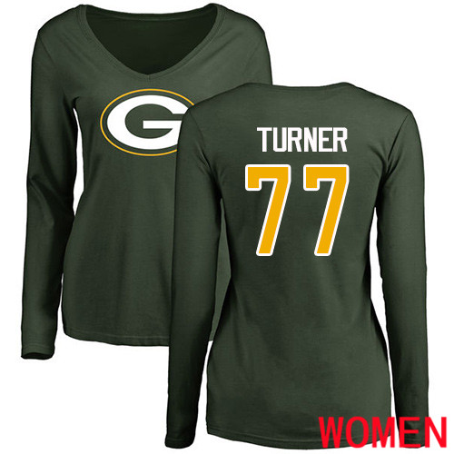 Green Bay Packers Green Women #77 Turner Billy Name And Number Logo Nike NFL Long Sleeve T Shirt